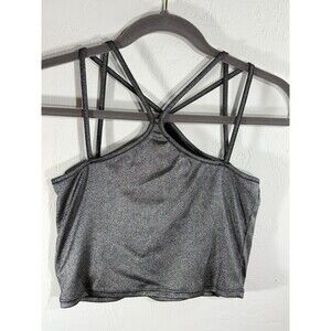 Bebe NWT Medium Halter Neck Double Strap Shimmer Gray Silver Crop Top Retail $59